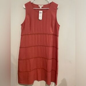NWT Coldwater Creek Sleeveless Dress with embroidery detail. Linen blend. PL